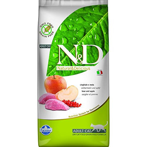 Farmina N&d Natural And Delicious Grain Free Adult Wild Boar & Apple Dry Cat Food-11-lb-{L+1x} { } 8010276032720
