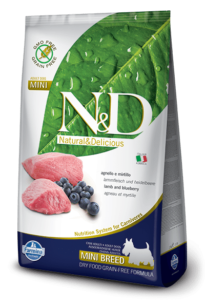 Farmina N&d Natural And Delicious Grain Free Mini Adult Lamb & Blueberry Dry Dog Food-15.4-lb-{L+1x} 8010276021823