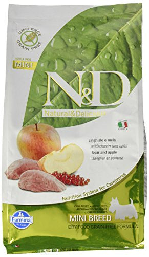 Farmina N&d Natural And Delicious Grain Free Mini Adult Wild Boar & Apple Dry Dog Food-5.5-lb-{L-x} 8010276021649