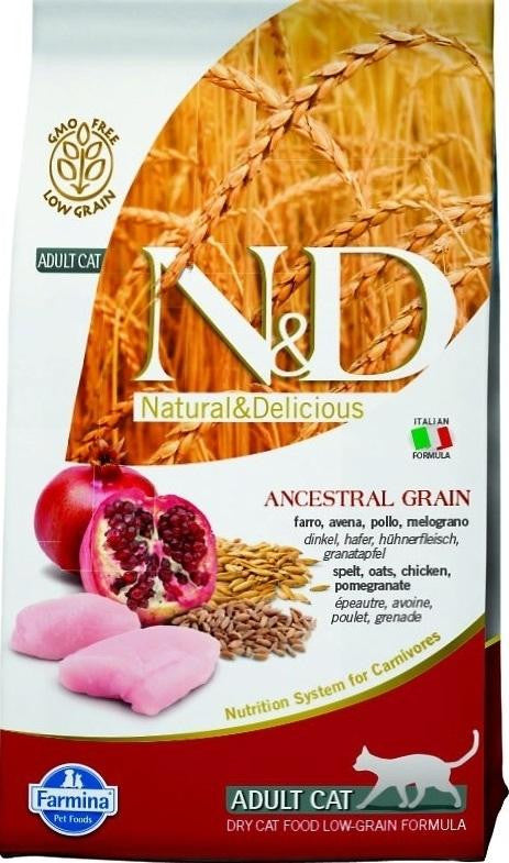 Farmina N&d Natural And Delicious Low Grain Adult Chicken & Pomegranate Dry Cat Food-3.3-lb-{L-x} 8010276021571