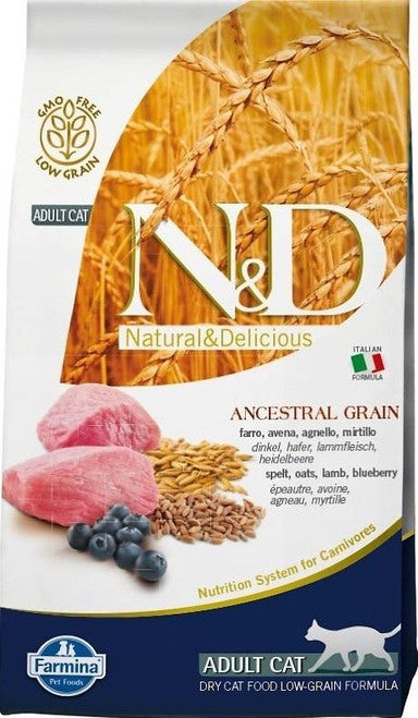 Farmina N&d Natural And Delicious Low Grain Adult Lamb & Blueberry Dry Cat Food - 11 - lb - {L + 1x}