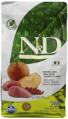 Farmina N&d Natural And Delicious Prime Adult Wild Boar & Apple Dry Cat Food-3.3-lb-{L-xR} 8010276021083
