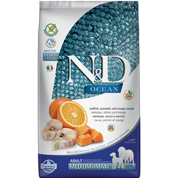 Farmina Natural & Delicious Ocean Codfish & Orange Pumpkin Adult Medium & Maxi 26.4lb {L+xR} 8010276036568
