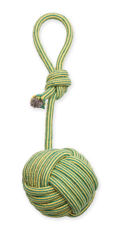Mammoth Pet Products EXTRA Flossy Chew Monkey Fist Tug w/Loop Handle Dog Toy Green/Yellow Large, 16 in 746772251973
