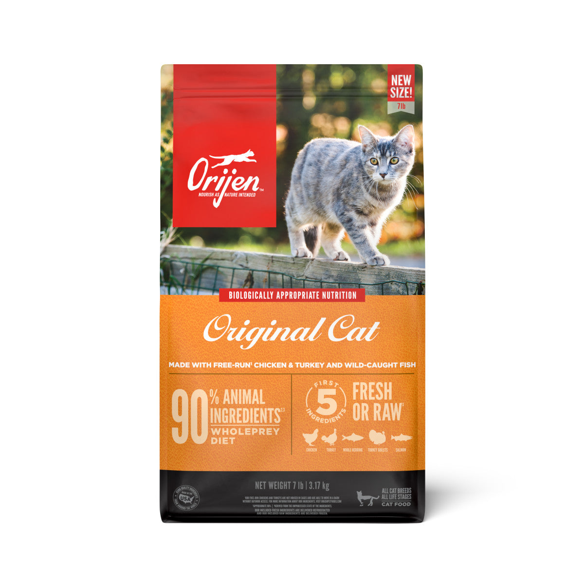 Orijen Original Grain Free Fresh or Raw Dry Cat Food Chicken, Turkey & Fish 7 lb 064992724078