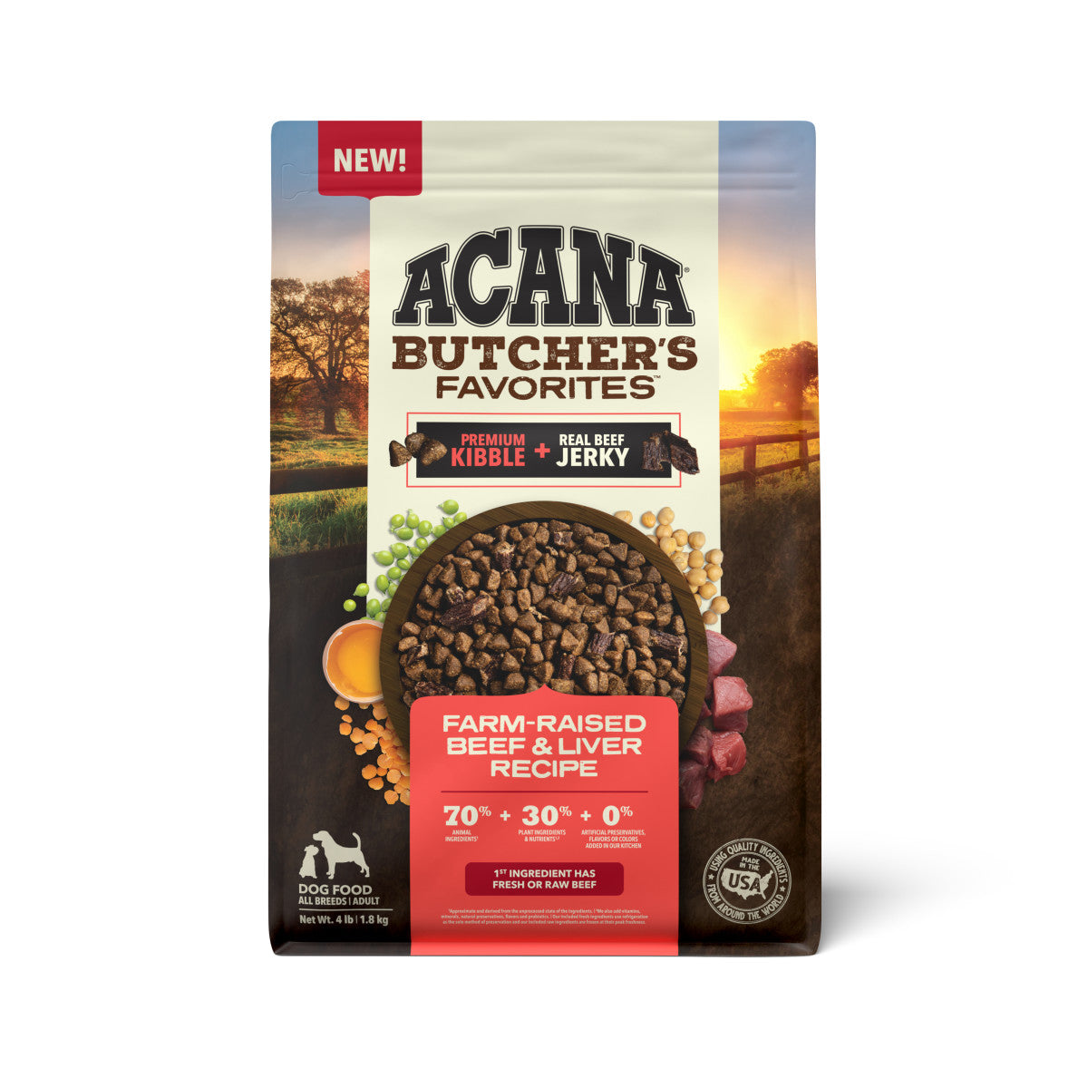 Acana Butcher’s Favorites Dry Dog Food Farm-Raised Beef & Liver 4 lb 064992723408