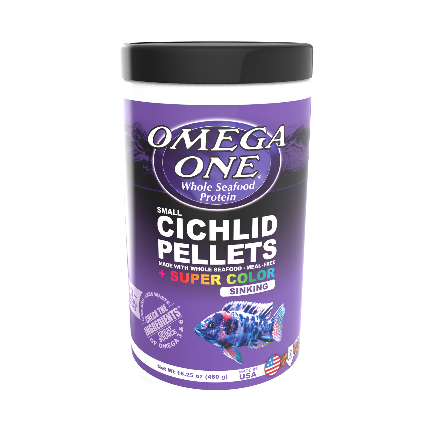 Omega One Super Color Cichlid Sinking Pellet Fish Food Small Pellets 16.25 oz 698220835313