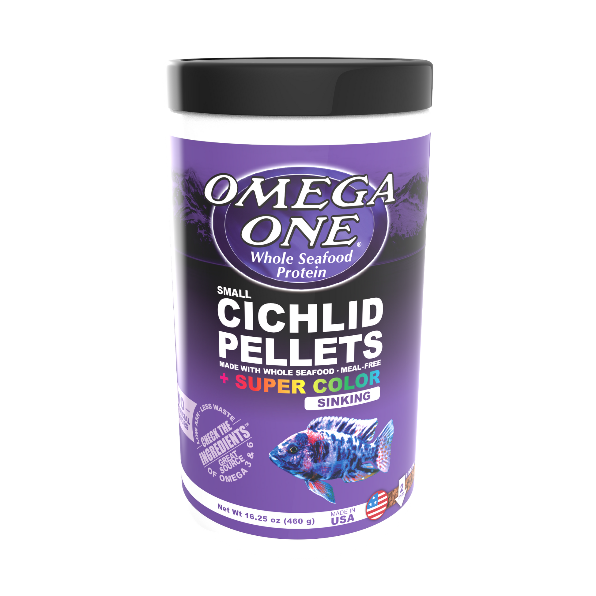 Omega One Super Color Cichlid Sinking Pellet Fish Food Small Pellets 16.25 oz 698220835313