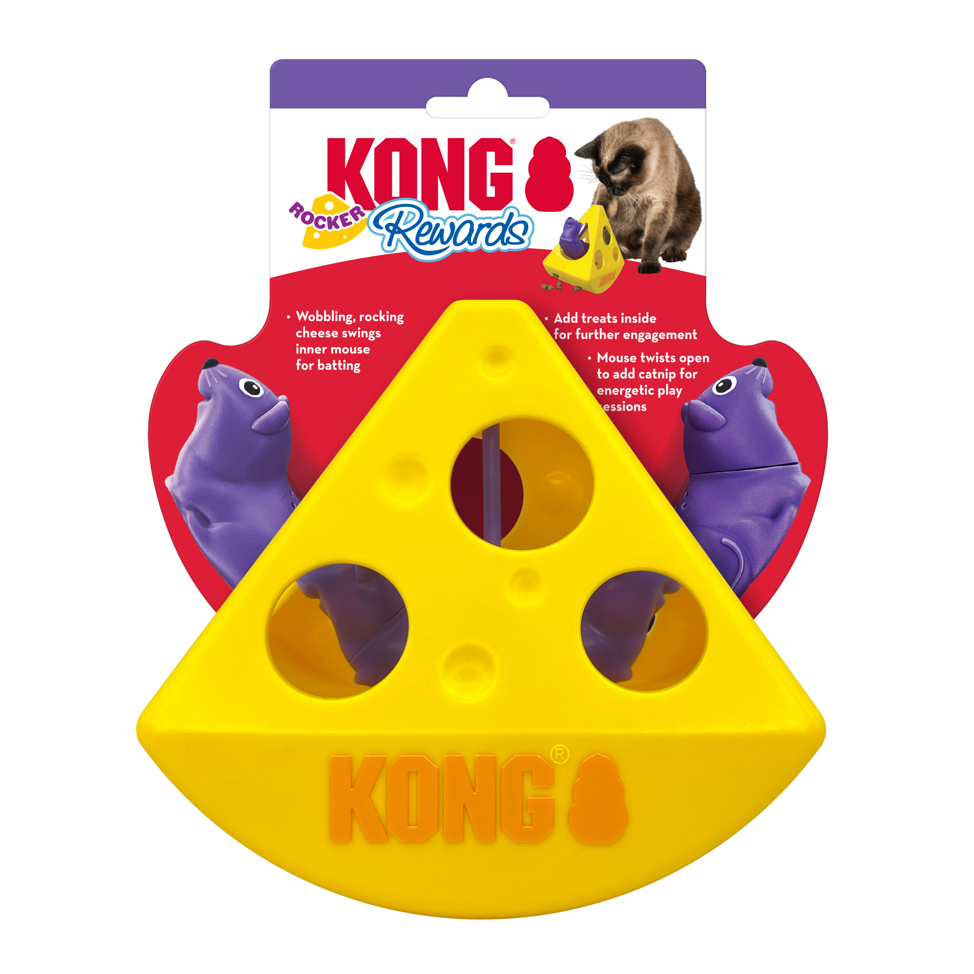 KONG Rewards Rocker Cheese Treat Dispenser Cat Toy 035585530062