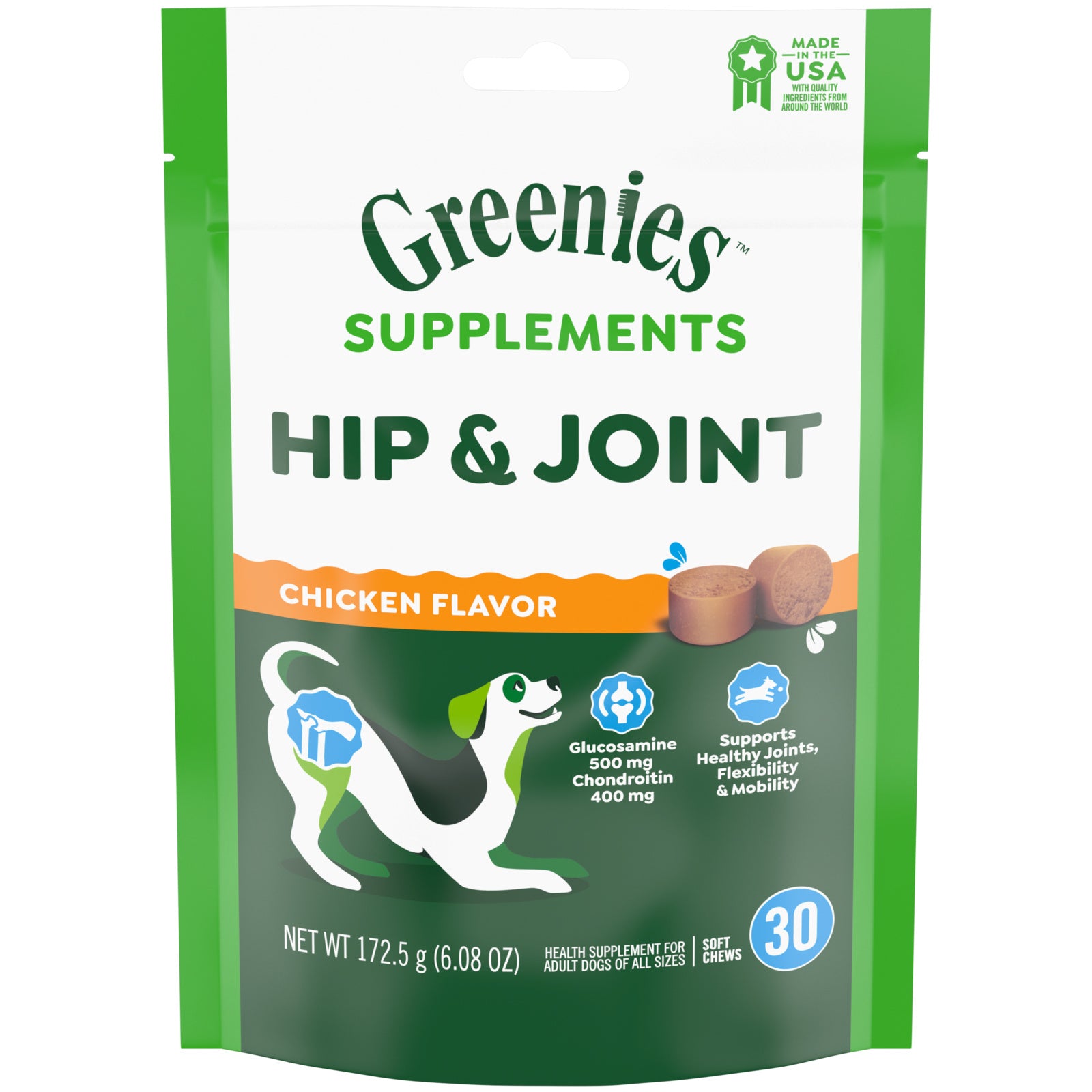 Greenies Hip & Joint Soft Chew Dog Supplements Chicken 30 ct 642863118494