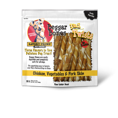 Savory Prime Beggar Bone 3in1 Twists Dog Treat Chicken, Vegetable & Pork 30 ct 810359004440