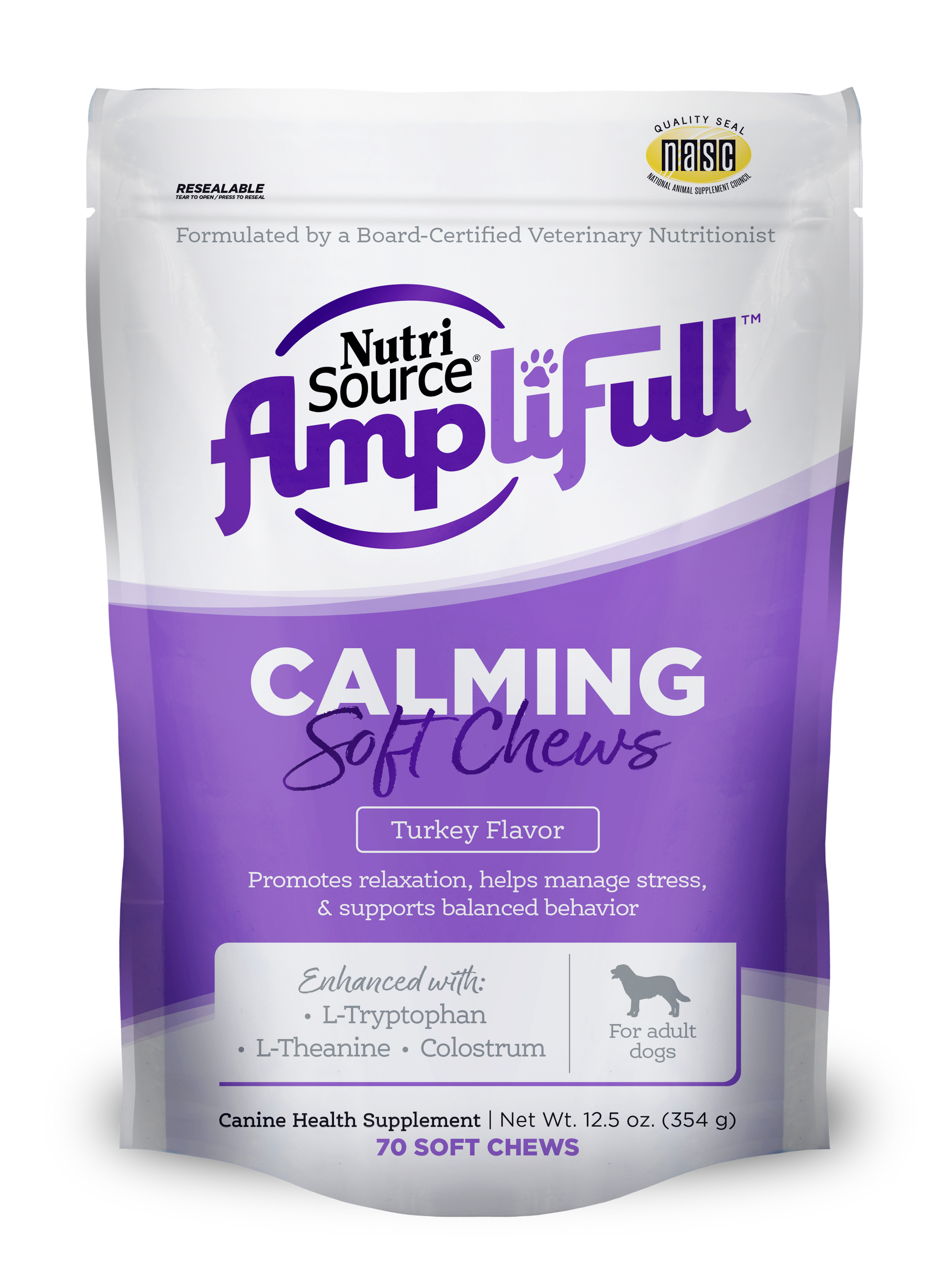 NutriSource AmpliFull Calming Soft Chews Dogs Supplement Turkey 70 ct 073893860013