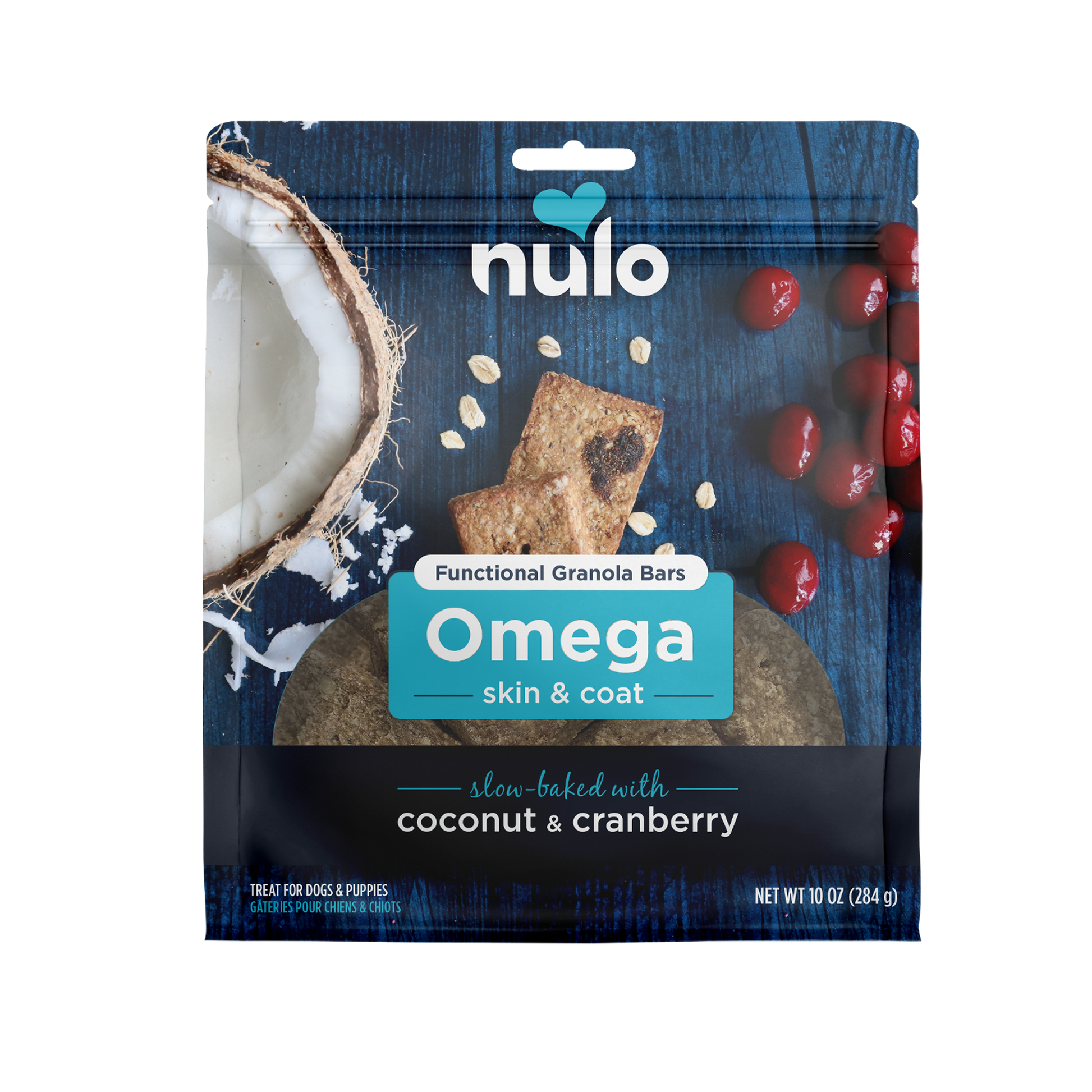 Nulo Functional Granola Bar Omega Skin & Coat Dog Treats Coconut & Cranberry 10 oz 811939027910