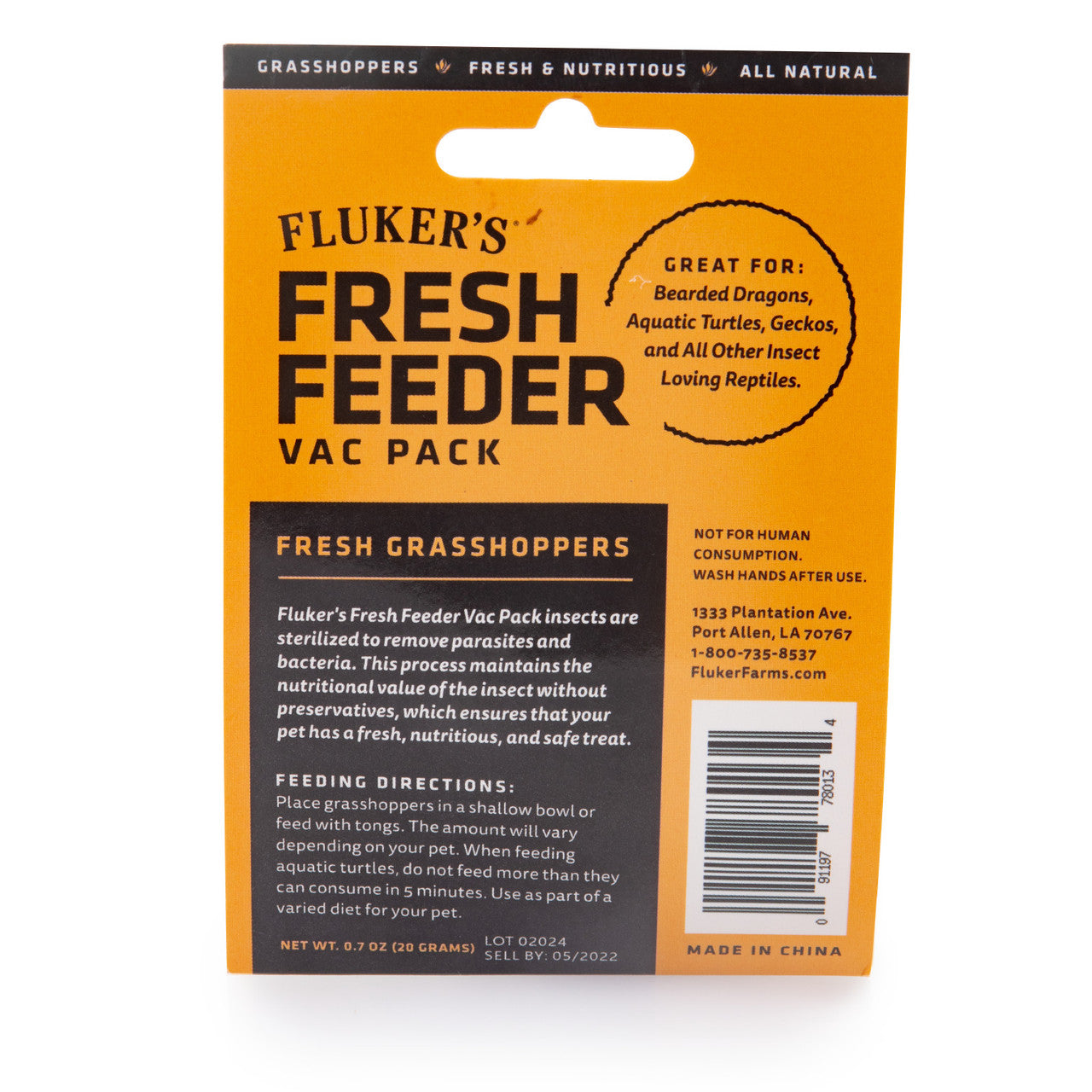 Fluker's Fresh Feeder Vac Pack Reptile Food Grasshoppers .7 Ounces