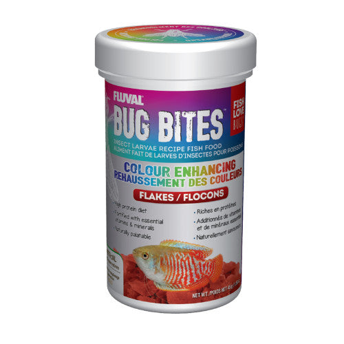 Fluval Bug Bites Color Enhancing Flakes 1.59 oz - Aquarium