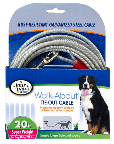 Four Paws Dog Super Tie Out Cable Silver 20 Feet