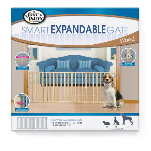 Four Paws Extra Wide Epandable Vertical Wood Slat Dog Gate Brown 51 - 93’ W x 24’ H