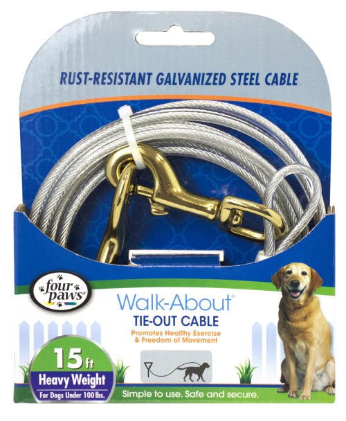 Four Paws Heavy Weight Dog Tie Out Cable Silver 15 Feet