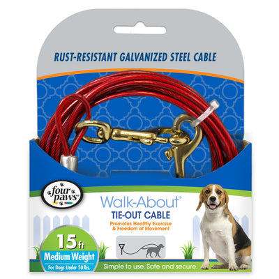 Four Paws Medium Weight Dog Tie Out Cable Red 15 Feet