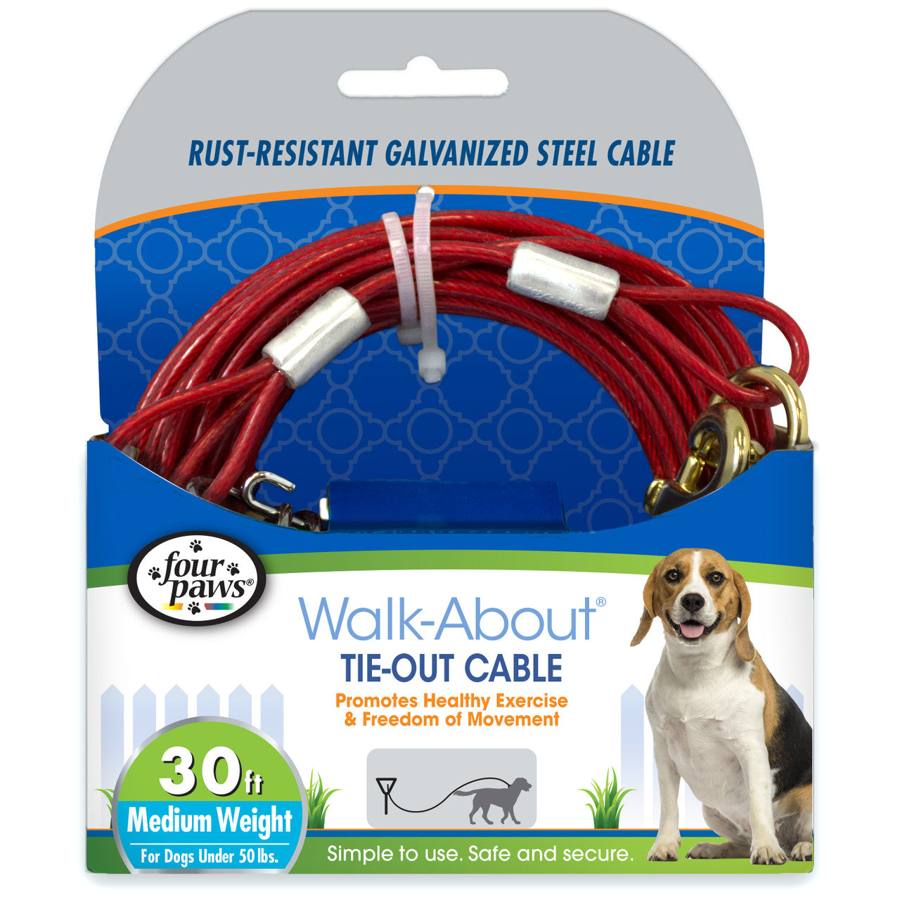 Four Paws Medium Weight Dog Tie Out Cable Red 30 Feet