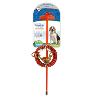 Four Paws Roam About Dog Tie Out Stake with Cable Red 25 Feet