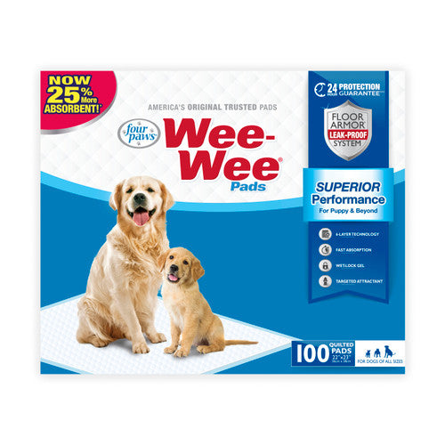 Four Paws Wee Absorbent Pads for Dogs 100 Count Standard 22’ x 23’ - Dog