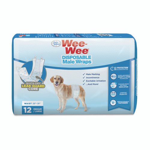 Four Paws Wee - Wee Disposable Male Dog Wraps 12 Count Medium / Large