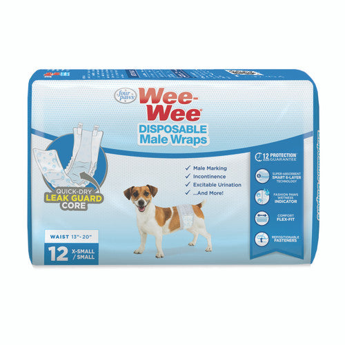 Four Paws Wee - Wee Disposable Male Dog Wraps 12 Count X - Small / Small