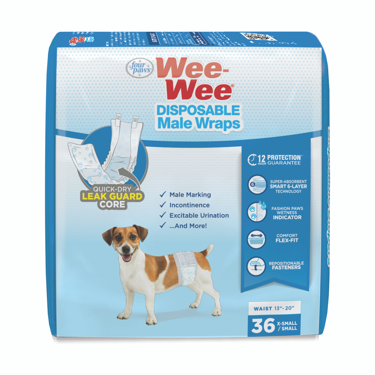 Four Paws Wee-Wee Disposable Male Dog Wraps Male Wraps X-Small / Small (36 Count)