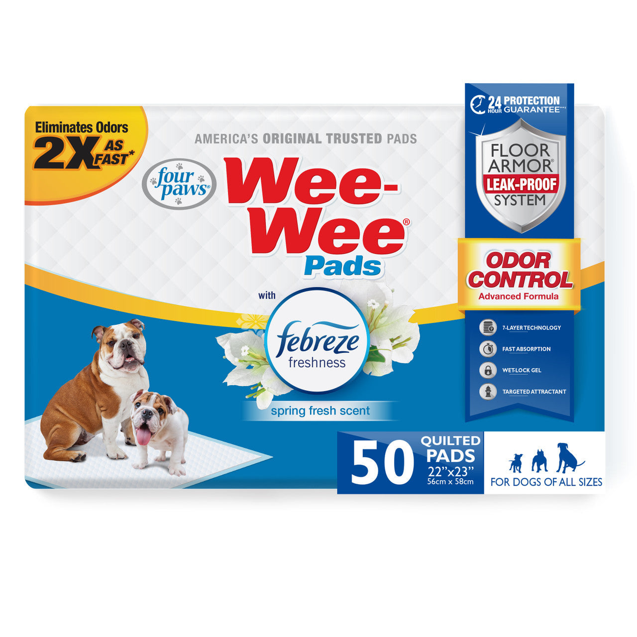 Four Paws Four Paws Wee-Wee Odor Control Dog Training Pads with Febreze Freshness 50 Count, 22" x 23"