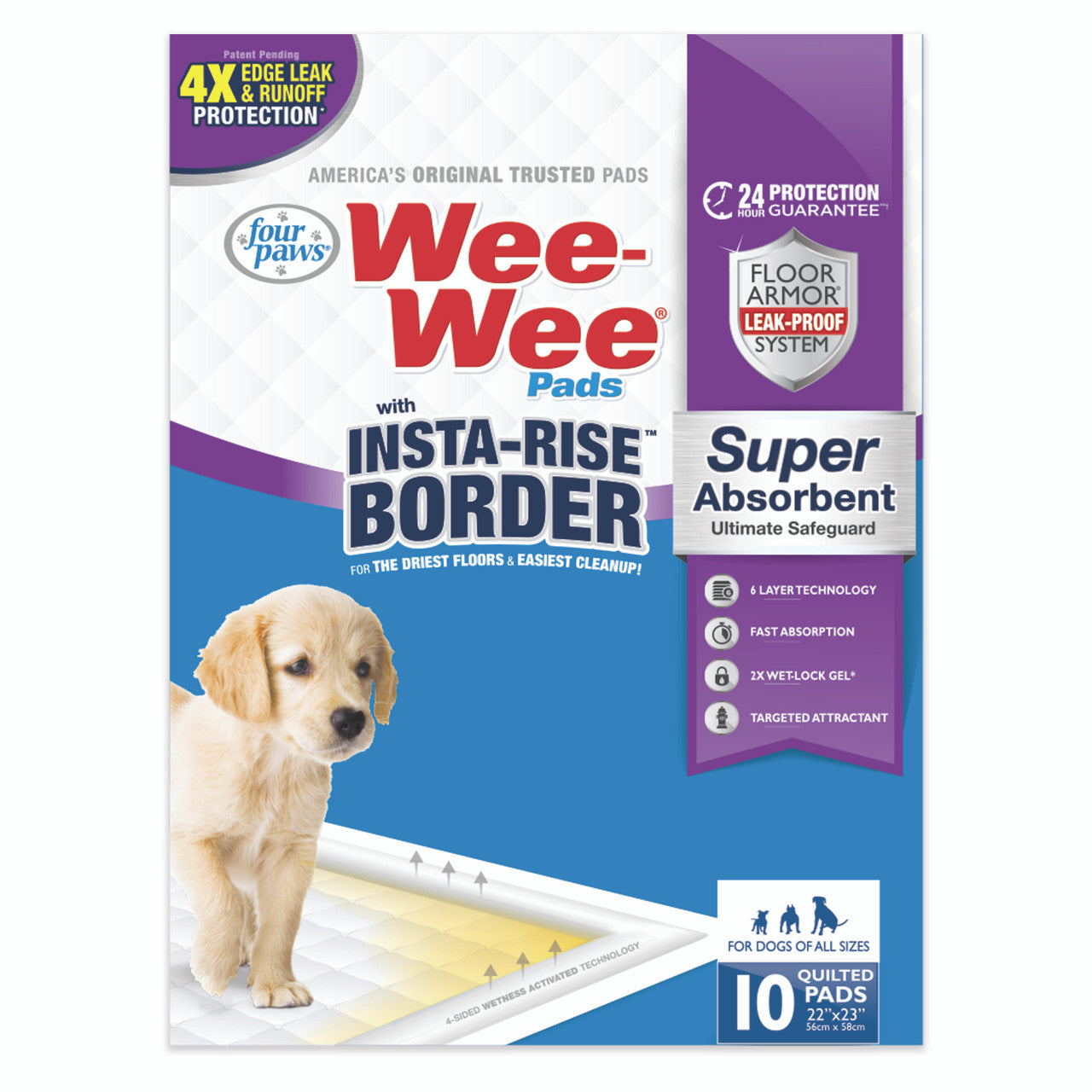 Four Paws Four Paws Wee-Wee Super Absorbent Dog Pee Pads with Insta-Rise? Border Insta-Rise Border 10 Count