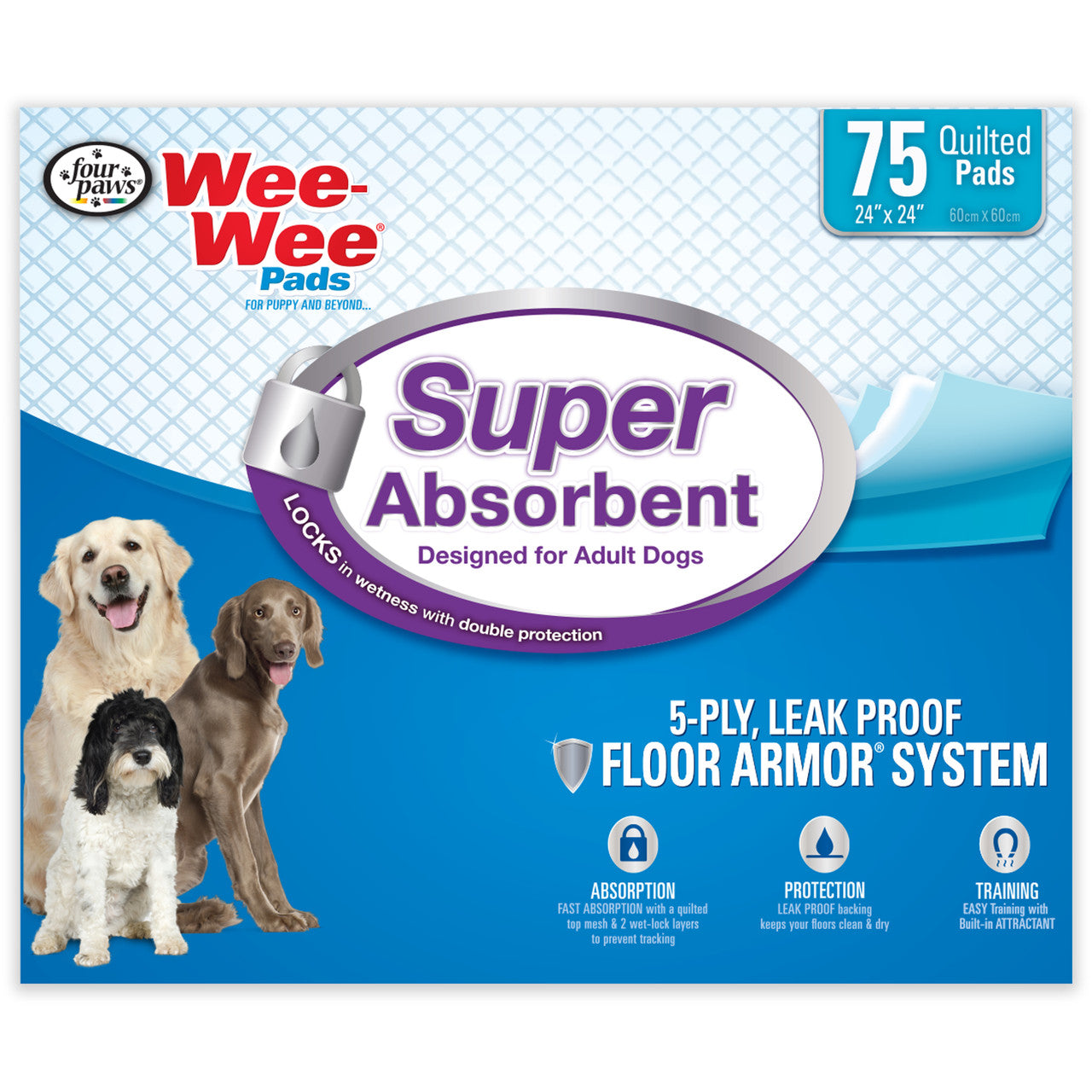 Four Paws Four Paws Wee-Wee Super Absorbent Pads for Dogs 75 Count