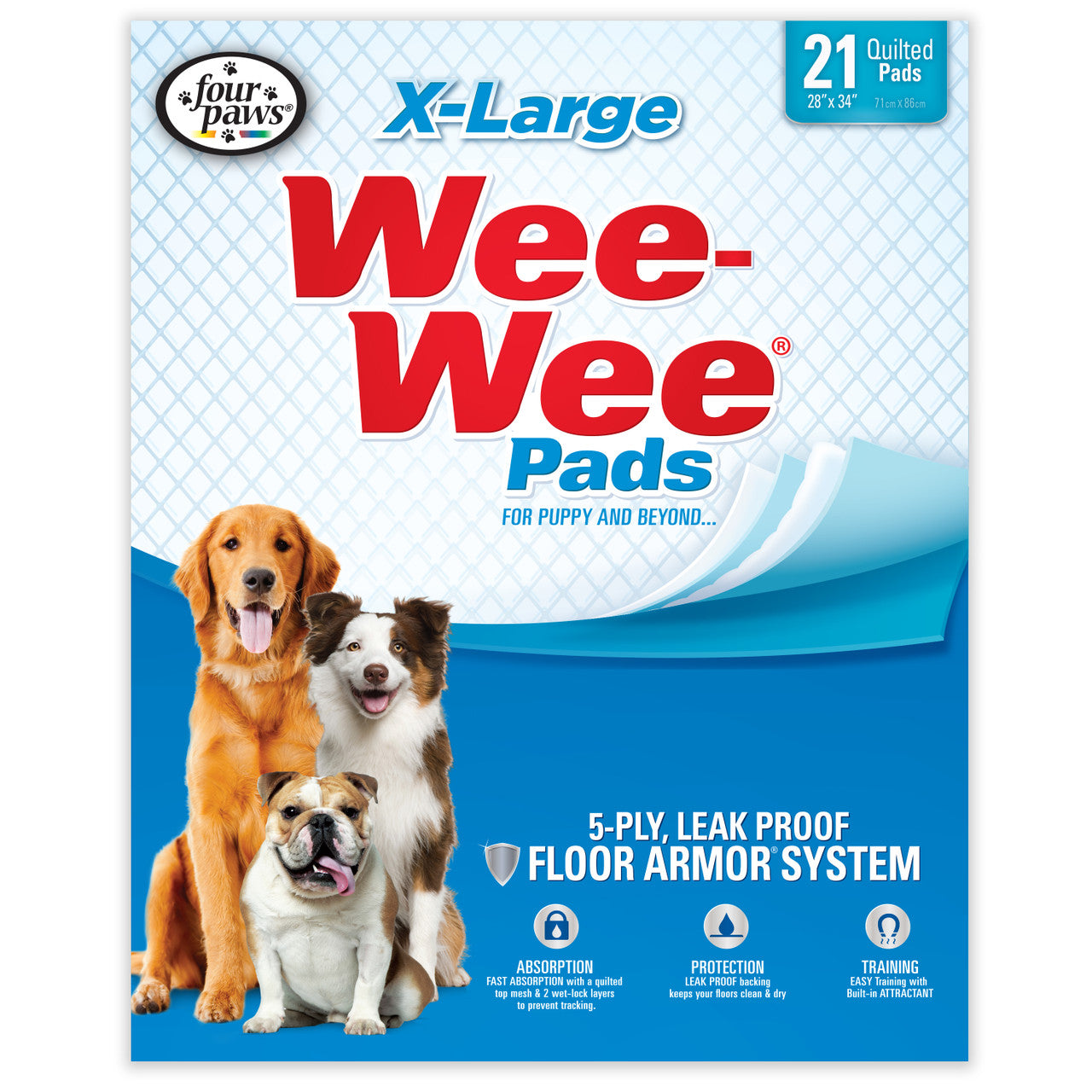 Four Paws Four Paws Wee-Wee Superior Performance X-Large Dog Pee Pads 21 Count X-Large 28" x 34"