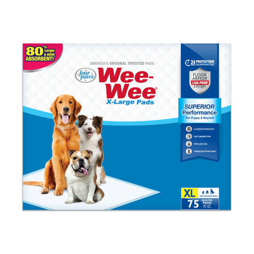 Four Paws Wee - Wee Superior Performance X - Large Dog Pee Pads XL 75 Count 28’ x 34’