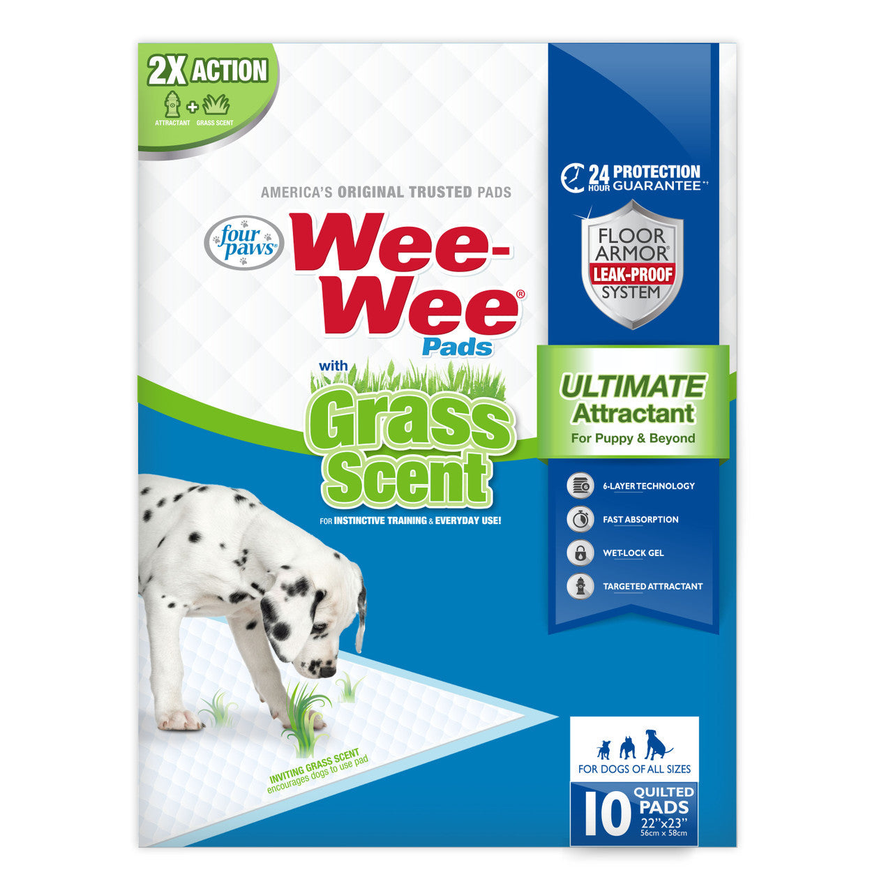 Four Paws Four Paws Wee-Wee Ultimate Attractant Dog Pee Pads with Grass Scent Grass Scented 10 Count