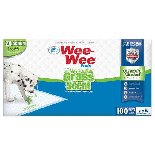 Four Paws Wee - Wee Ultimate Attractant Dog Pee Pads with Grass Scent Scented 100 Count