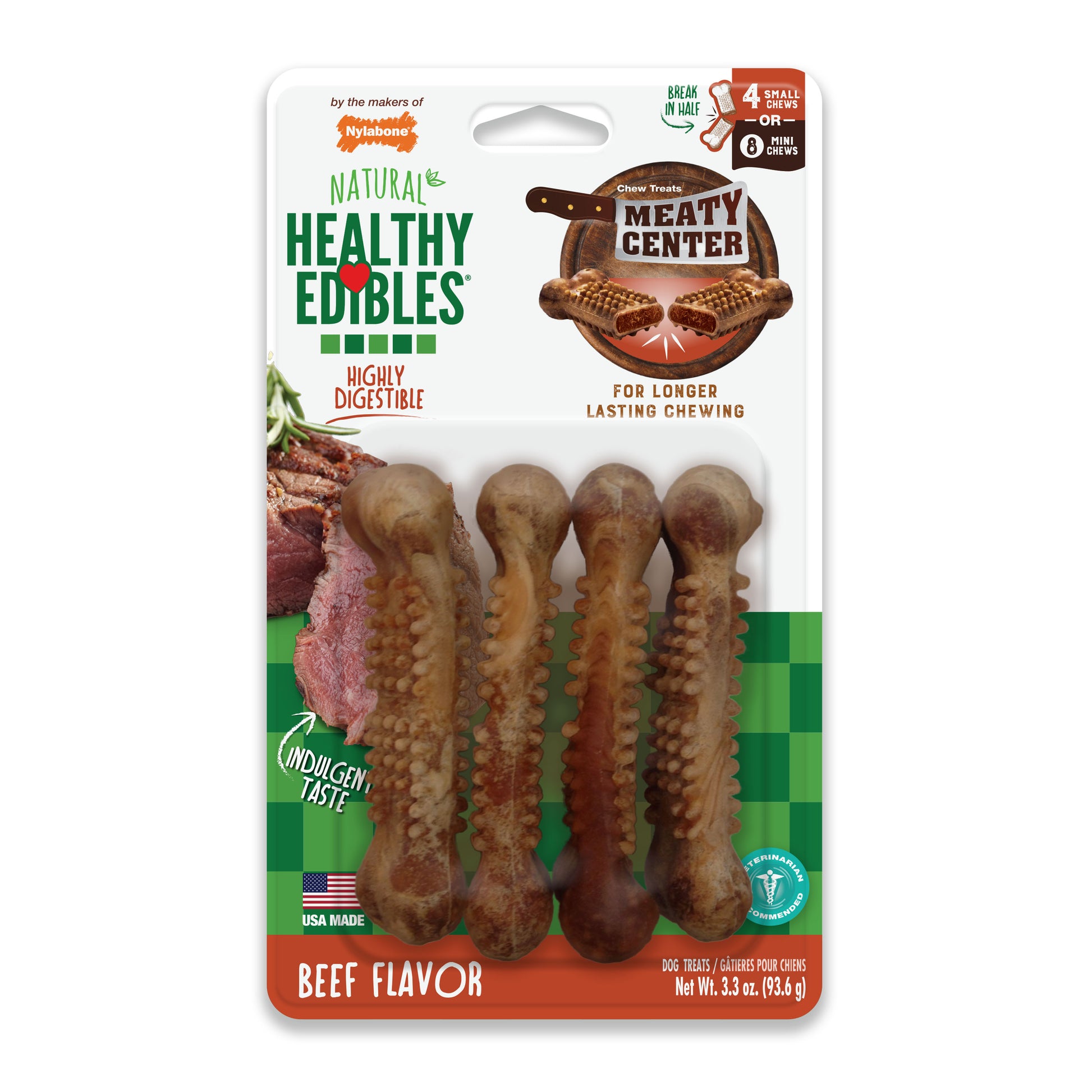 Nylabone Healthy Edibles Meaty Center All-Natural Long Lasting Chew Treats Beef Small - Up To 30 Lbs. (4 ct) 018214853824