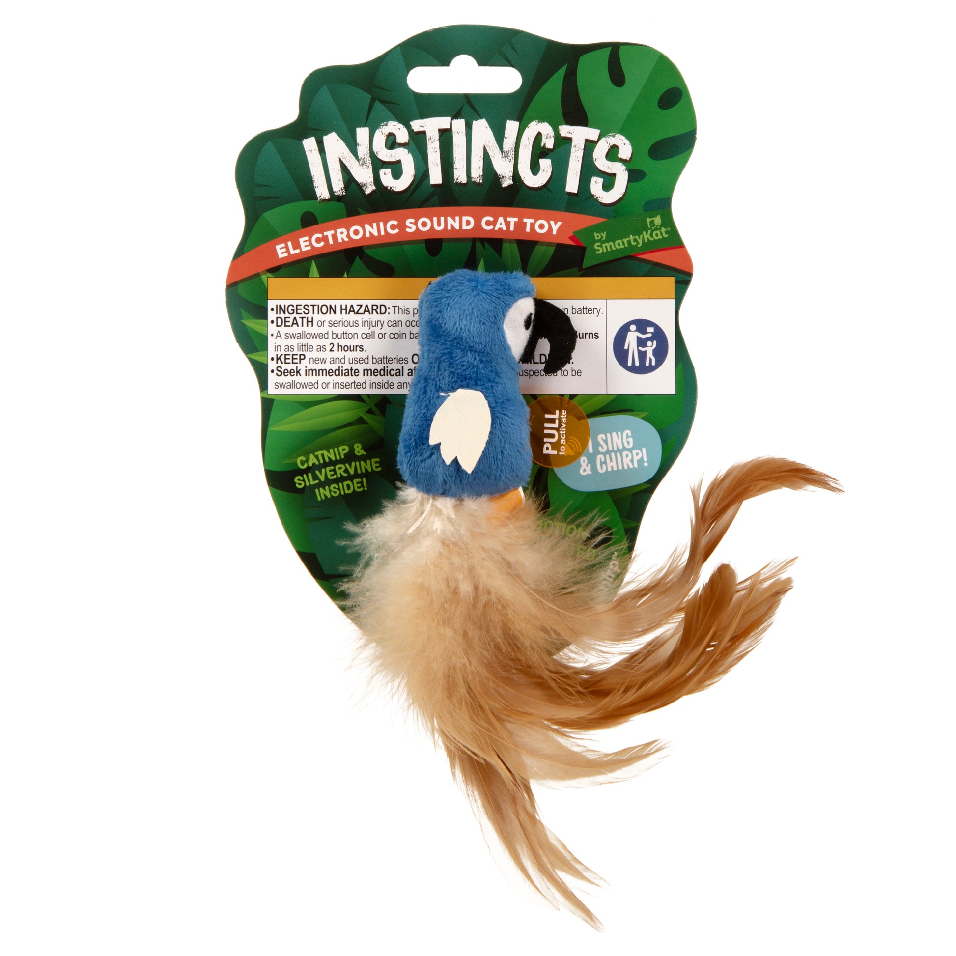 SmartyKat Chatty Chirp HappyNip Silvervine & Catnip Plush Bird Cat Toy Parrot Blue, White & Brown 786306420697