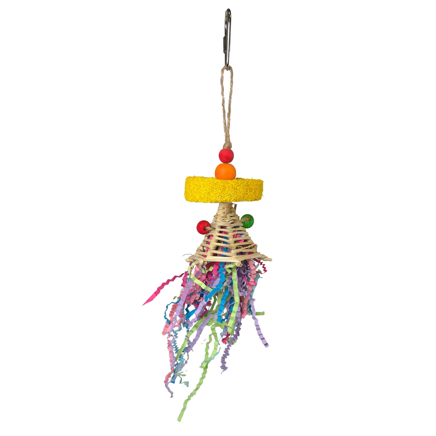 A & E Cages Happy Beaks Confetti Cannon Loofah Hanging Bird Toy 644472991772
