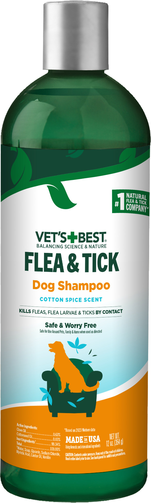 Vet's Best Flea & Tick Dog Shampoo Cotton Spice Scent 12 oz 010279001417