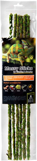 Galapagos Mossy Sticks Terrarium Ornament Fresh Green 18 in 6 Count - Reptile