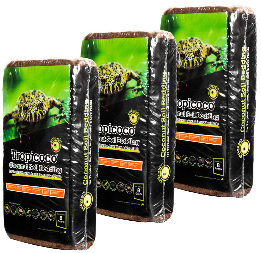 Galapagos Tropicoco Coconut Soil Bedding Substrate Brick Brown 8 qt 3 Pack