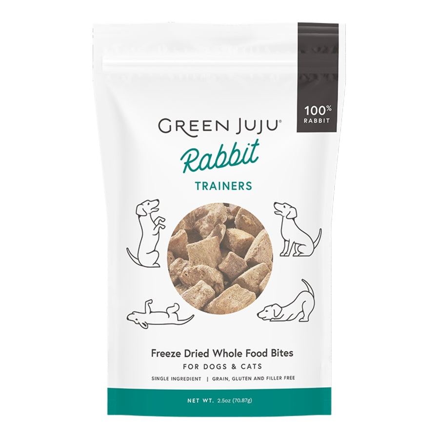Green Juju Rabbit Trainers package for dogs and cats on a white background