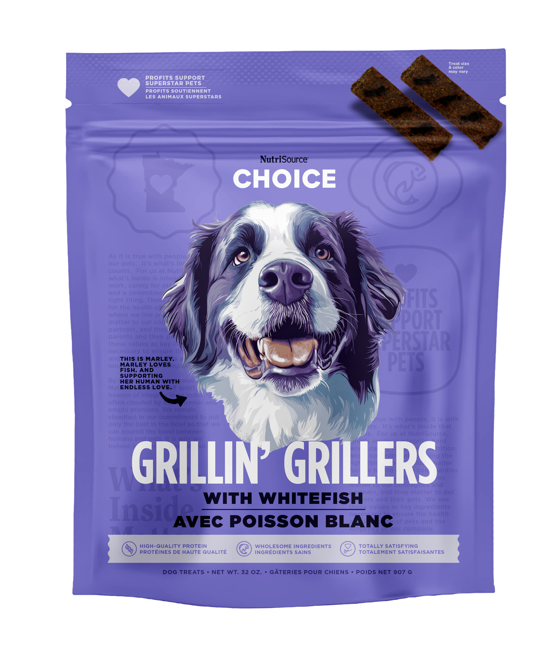 NutriSource Choice Grillin' Grillers Dog Treats Whitefish 32 oz 073893801078