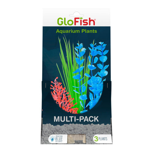 GloFish Aquarium Plant Multi - Pack Orange/Green/Blue 1 SM/1 MD/1 LG