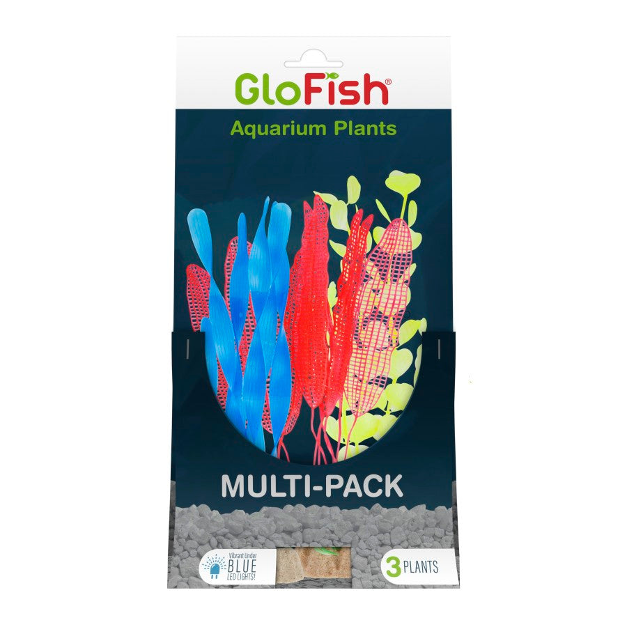 GloFish Aquarium Plant Multi - Pack Yellow/Orange/Blue 1 Medium/2 Large