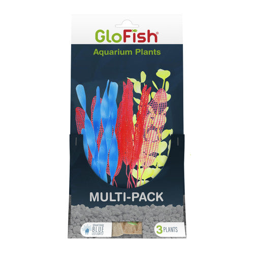 GloFish Aquarium Plant Multi - Pack Yellow/Orange/Blue 1 Medium/2 Large