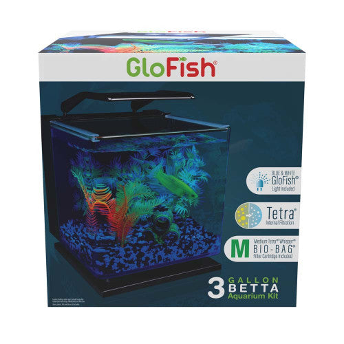 GloFish Betta Glass Aquarium Kit Black Clear 3 gal