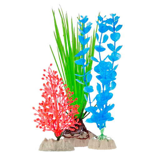 GloFish Fluorescent Plastic Aquarium Plant Orange/Green/Blue 1 SM/1 MD/1 LG