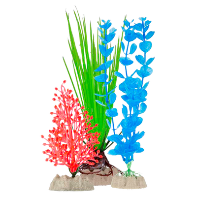 GloFish Fluorescent Plastic Aquarium Plant Orange/Green/Blue 1 SM/1 MD/1 LG